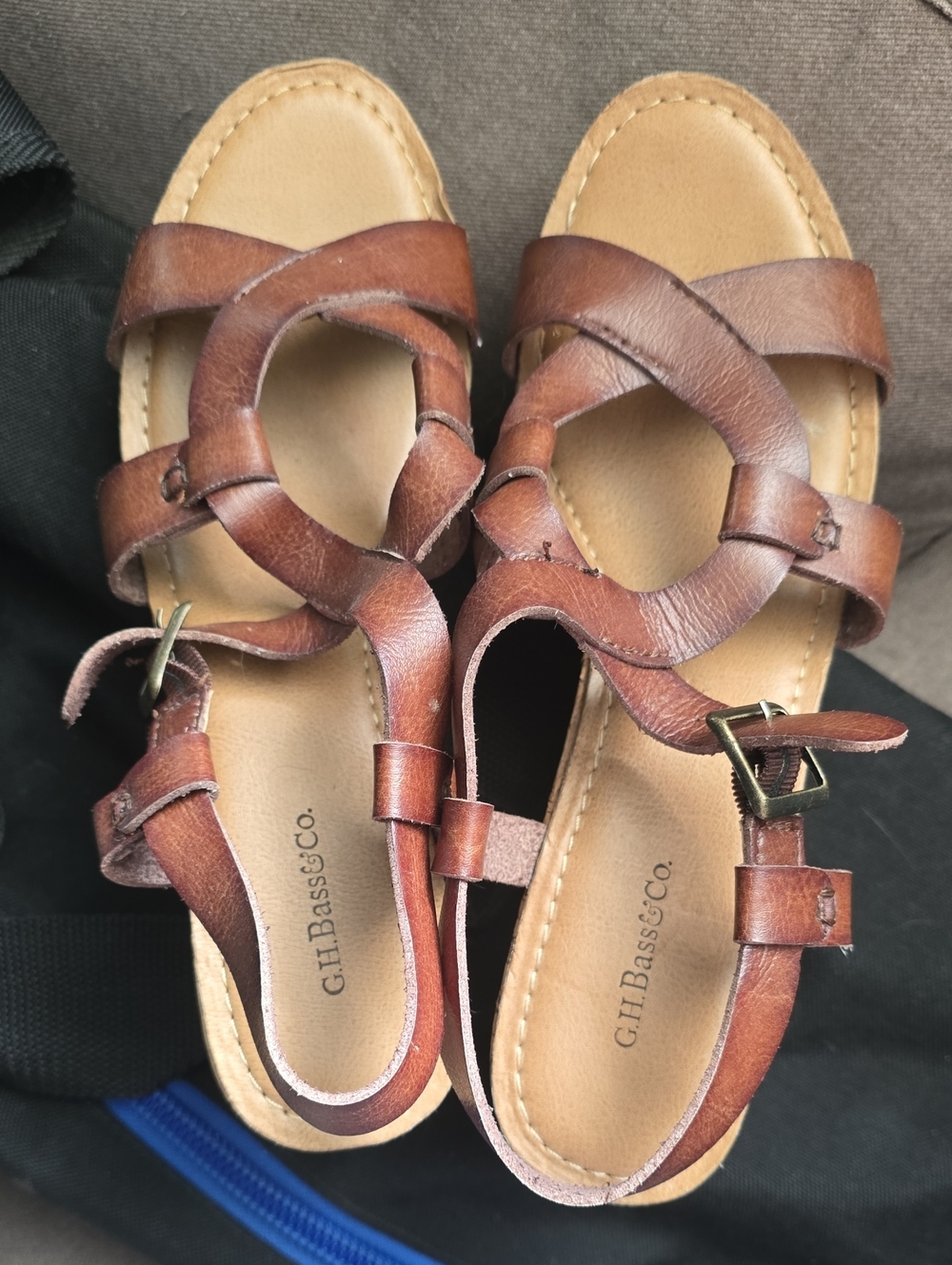 G.H. Bass & Co. Women's Brown Leather Ring-Strap Sandals